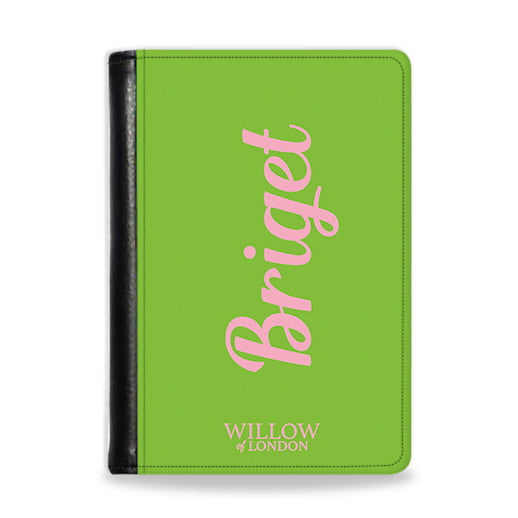 Personalised Passport Wallet Lime Green With Hot Pink Initials