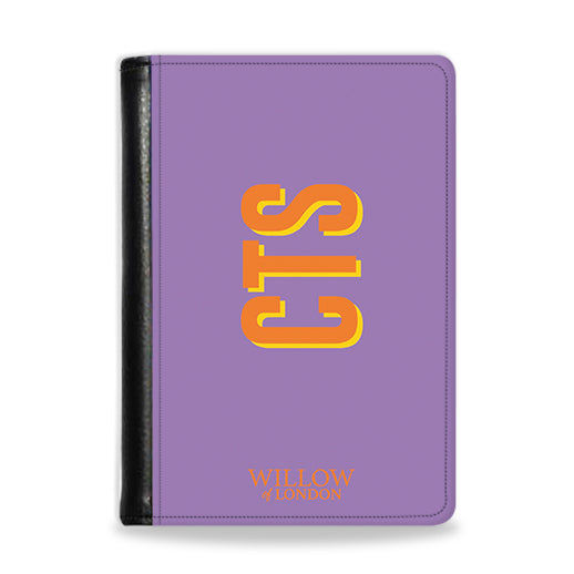 Personalised Passport Wallet Purple With Orange Side Initials