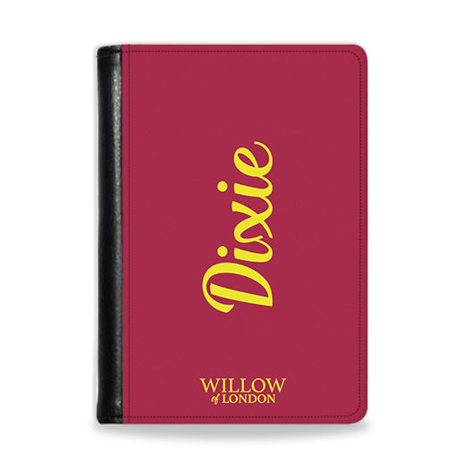 Personalised Passport Wallet Burgundy with Yellow Side Initials
