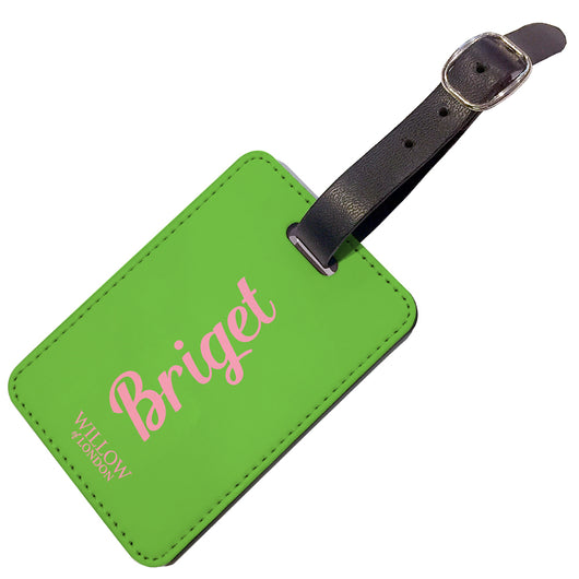 Personalised Luggage Tag Lime Green With Hot Pink Initials - Double Sided