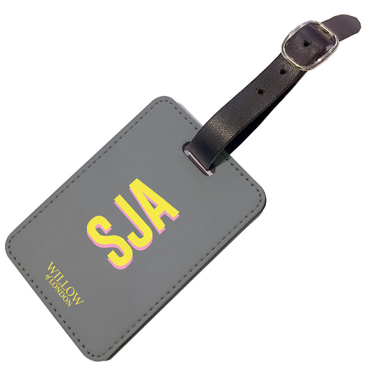 Personalised Luggage Tag Grey With Yellow Initials - Double Sided