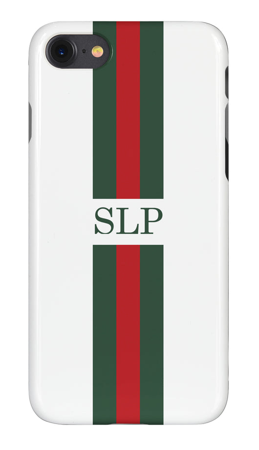 Red and Green Striped Initial Phone Case