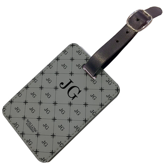 Personalised Luggage Tag Grey With Multi Black Initial Pattern - Double Sided