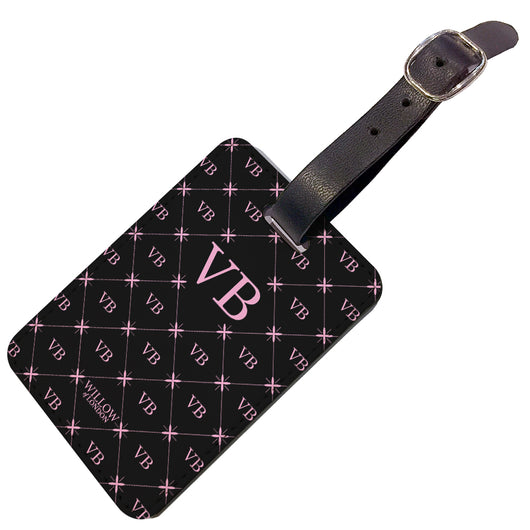 Personalised Luggage Tag Black With Multi Pink Initial Pattern - Double Sided