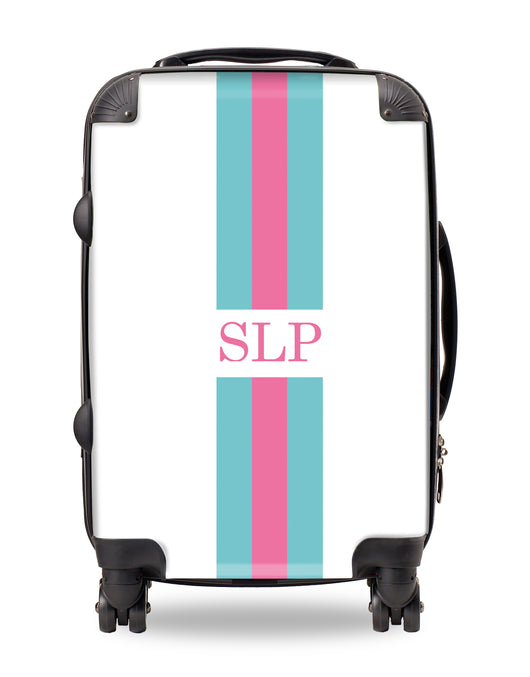 Personalised Suitcase Jade and Pink Striped with Initials