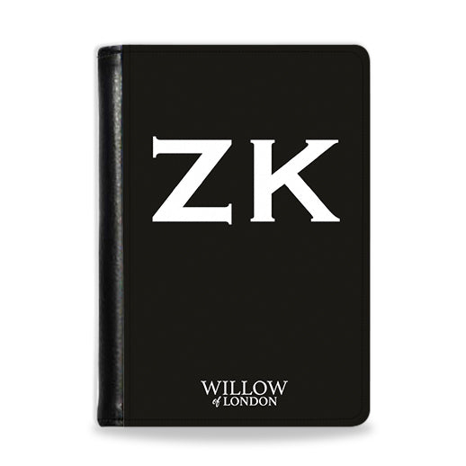Personalised Passport Wallet Black with White Initials