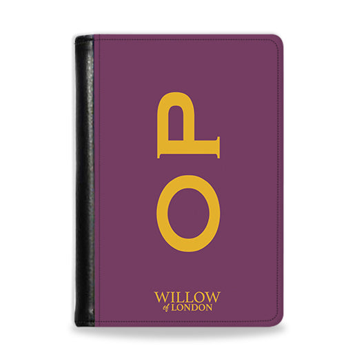 Personalised Passport Wallet Purple With Yellow Side Initials