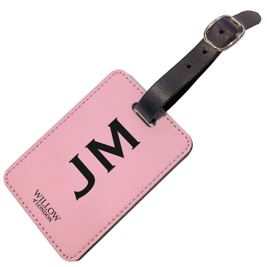 Personalised Luggage Tag Pink With Black Initials - Double Sided