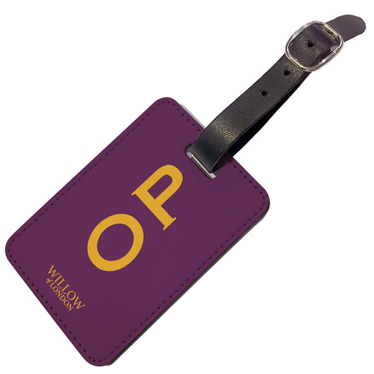 Personalised Luggage Tag Purple With Yellow Initials - Double Sided