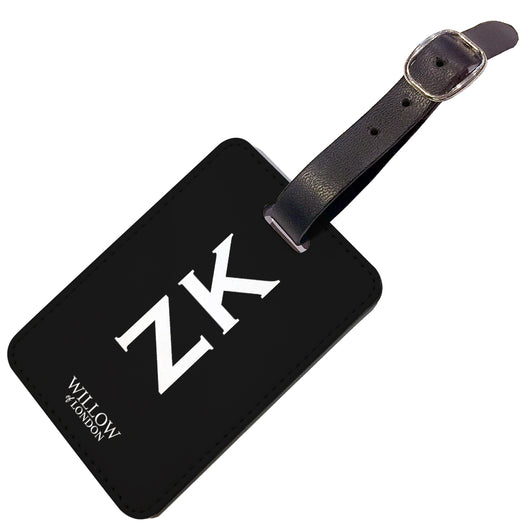 Personalised Luggage Tag Black with White Initials - Double Sided