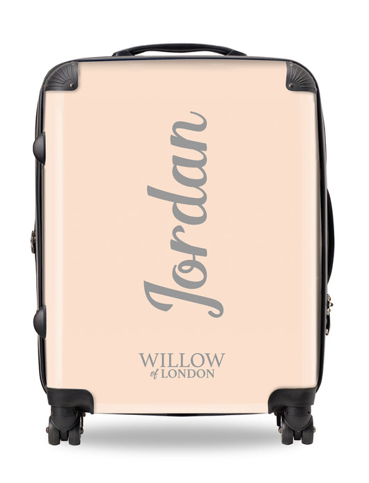 Personalised Suitcase Peach with Grey Side Initials and Funky Font