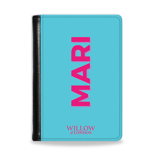Personalised Passport Wallet Bright Blue With Hot Pink Initials