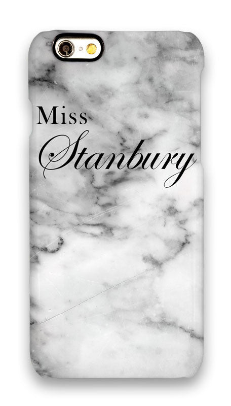 White Marble ' Miss ' with full surname and Copperplate style font