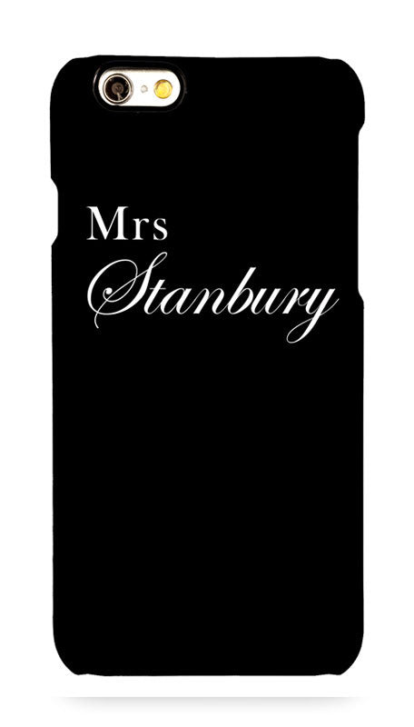 Gloss Black ' Mrs ' with full surname and Copperplate style font