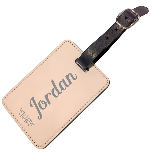 Personalised Luggage Tag Peach With Grey Initials - Double Sided