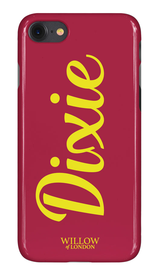 Gloss Burgundy with Yellow Side Initial and Quirky Font