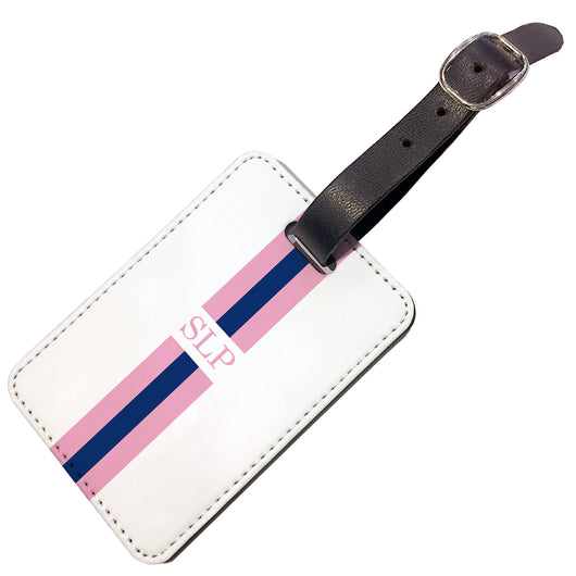 Personalised Luggage Tag Pink and Blue Striped with Initials - Double Sided