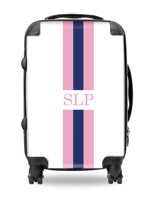 Personalised Suitcase Pink and Blue Striped with Initials