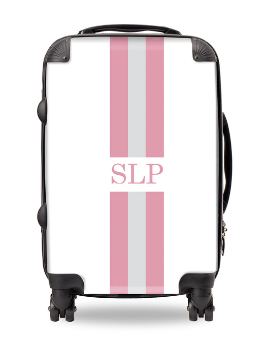 Personalised Suitcase Pink and Grey Striped with Initials