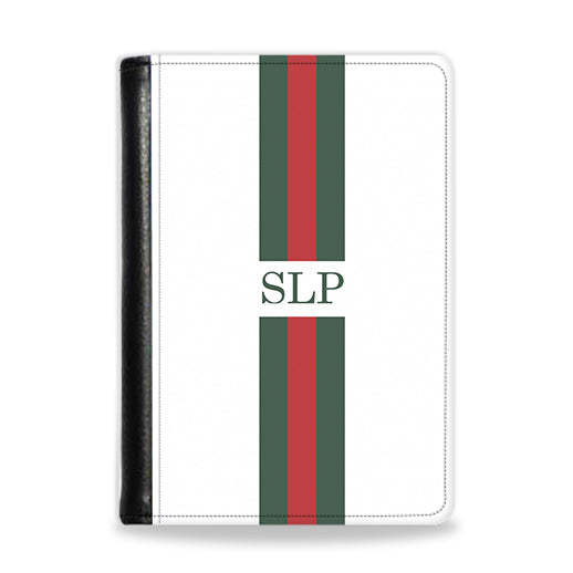 Personalised Passport Wallet Red and Green Striped With Initials