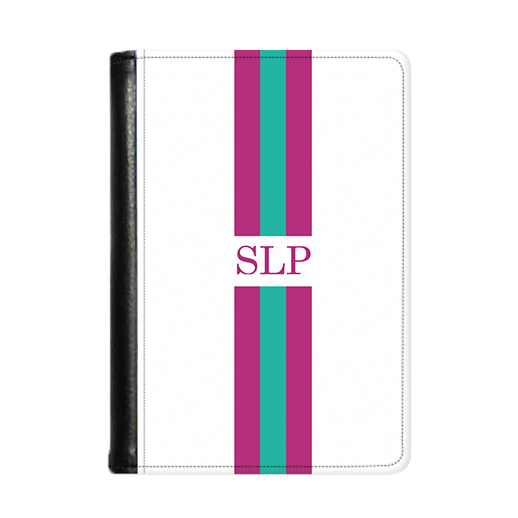 Personalised Passport Wallet Purple and Green Striped with Initials