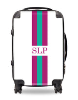 Personalised Suitcase Purple and Green Striped with Initials