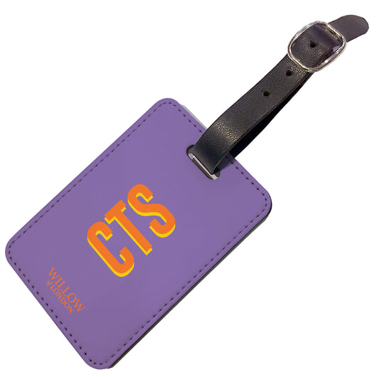 Personalised Luggage Tag Purple With Orange Initials - Double Sided