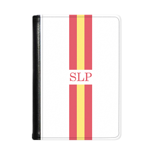 Personalised Passport Wallet Red and Yellow Striped with Initials