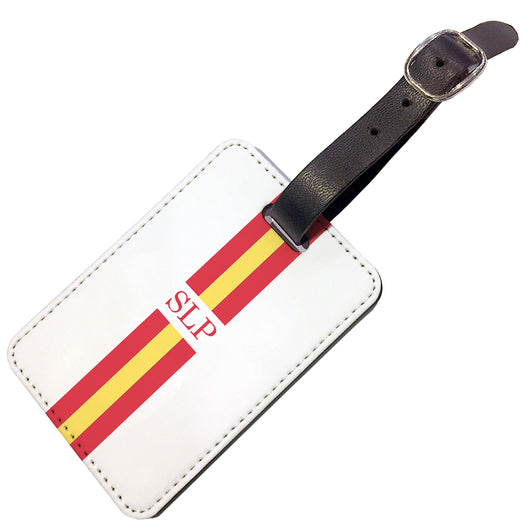 Personalised Luggage Tag Red and Yellow Striped with Initials - Double Sided