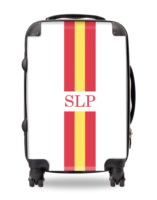 Personalised Suitcase Red and Yellow Striped with Initials