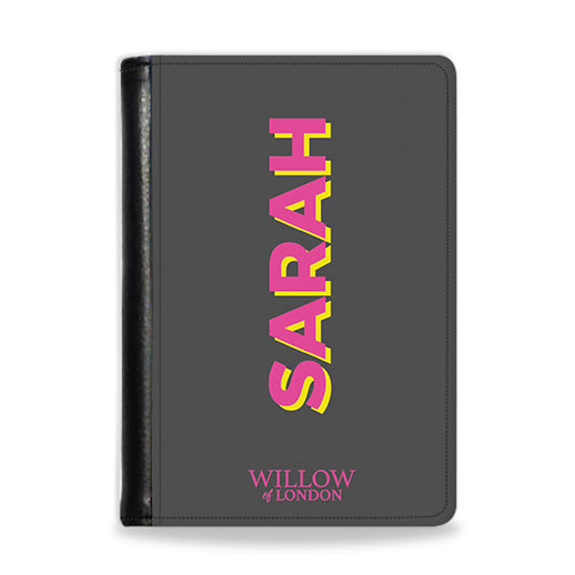 Personalised Passport Wallet Charcoal Grey With Hot Pink Initials
