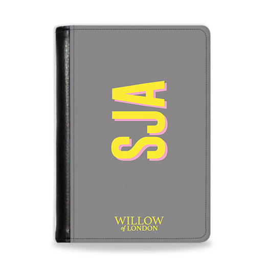 Personalised Passport Wallet Grey With Yellow Side Initials