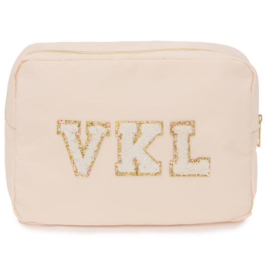 Personalised Cosmetic Pouch Waterproof with Chenille Letters Cream