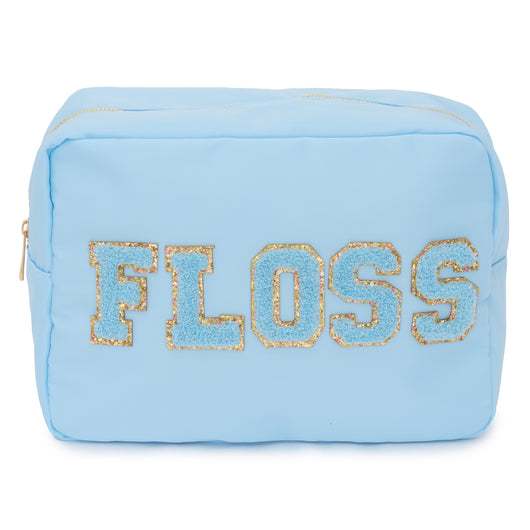 Personalised Cosmetic Pouch Waterproof with Chenille Letters Pale Blue
