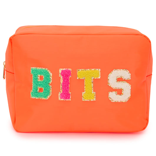 Personalised Cosmetic Pouch Waterproof with Chenille Letters Orange