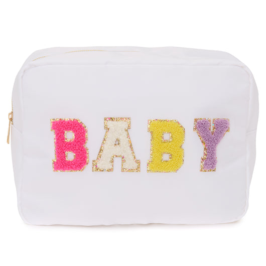 Personalised Cosmetic Pouch Waterproof with Chenille Letters White