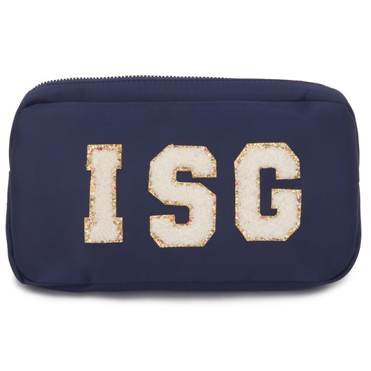 Personalised Cosmetic Pouch Waterproof with Chenille Letters Navy